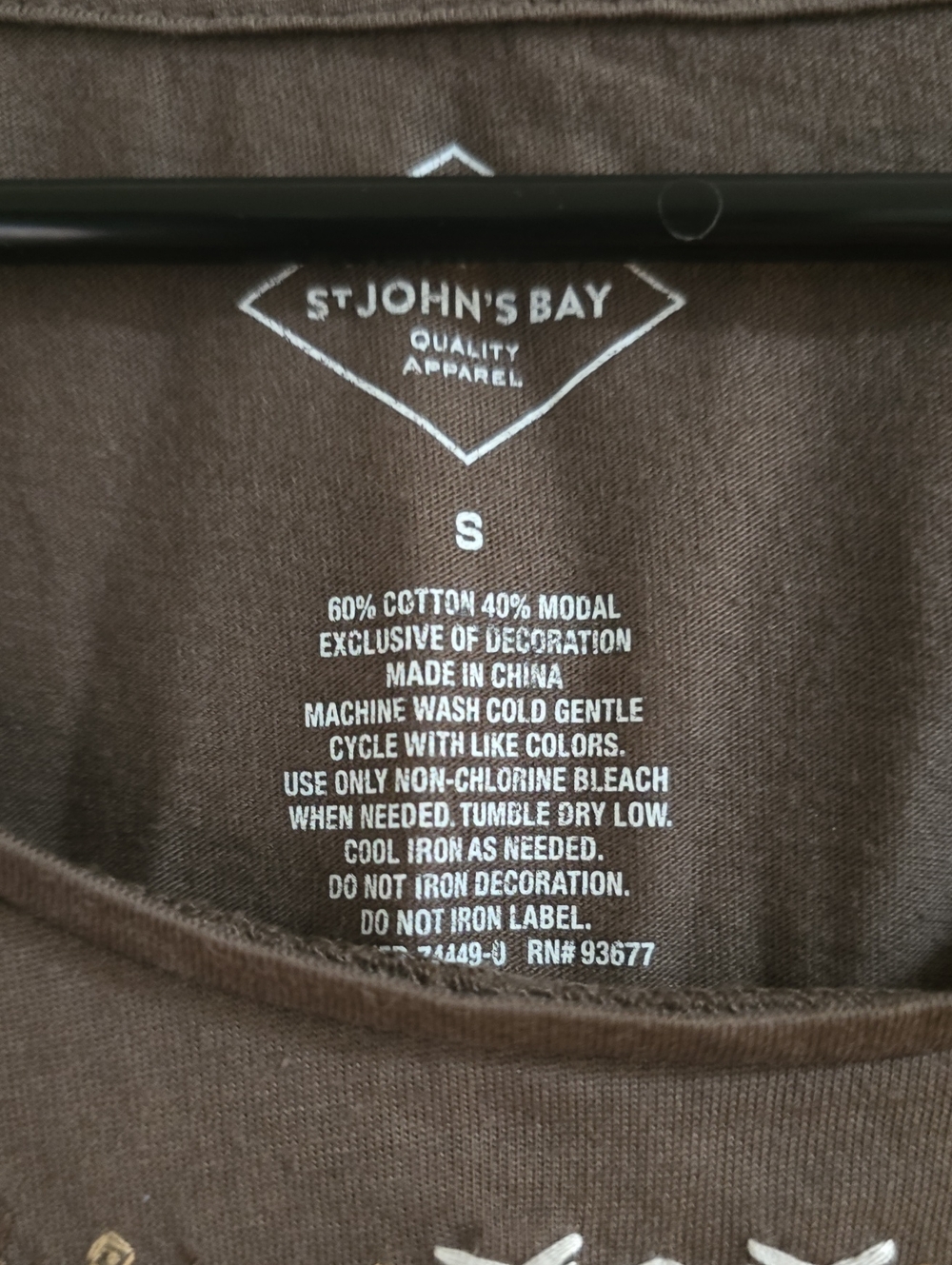 St. John's Bay Brown Short Sleeve Scoop Neck Top with White Embroidery - Picture 2 of 4